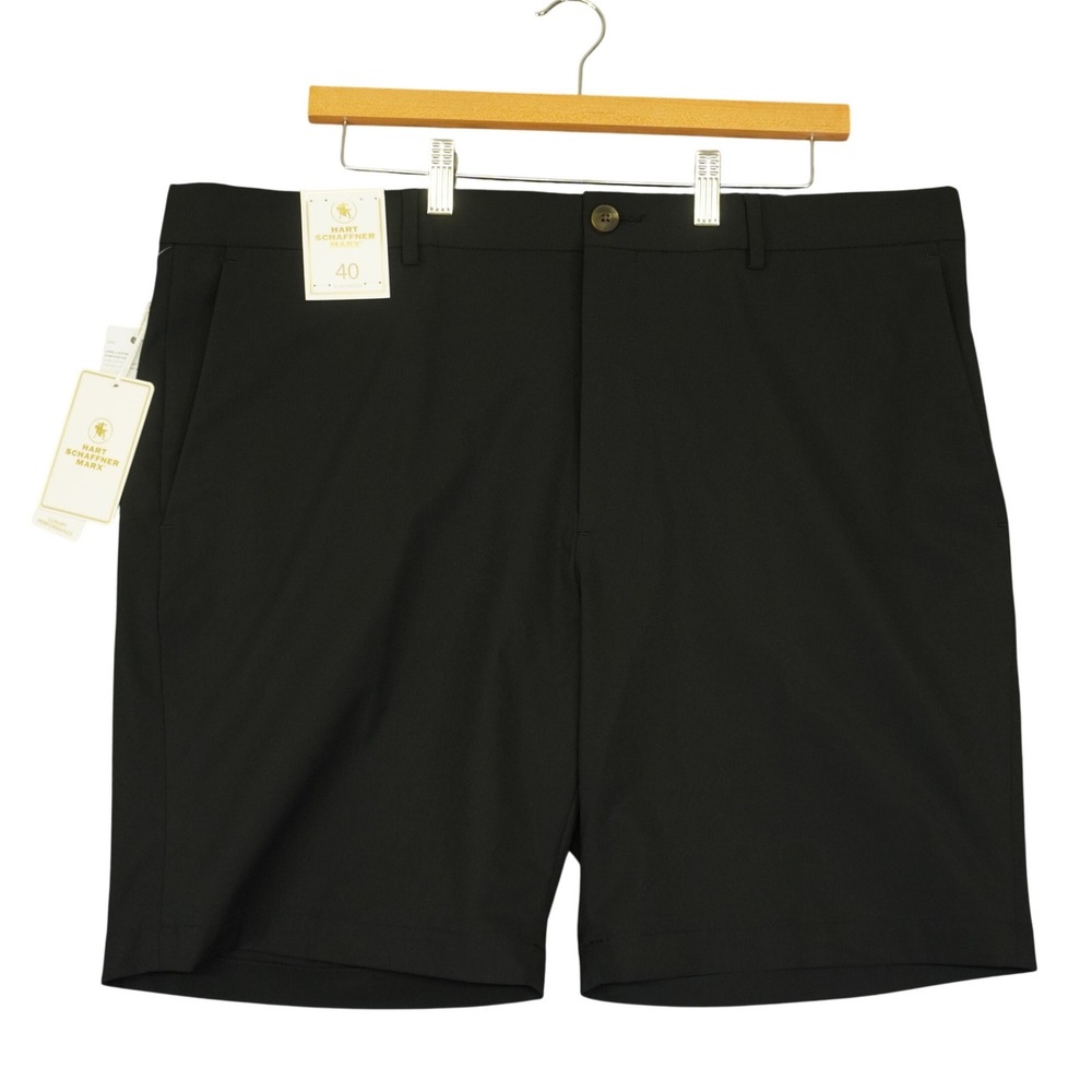 Hart Schaffner Marx Shorts Mens 40 Black Luxury Performance Flat Front Stretch
